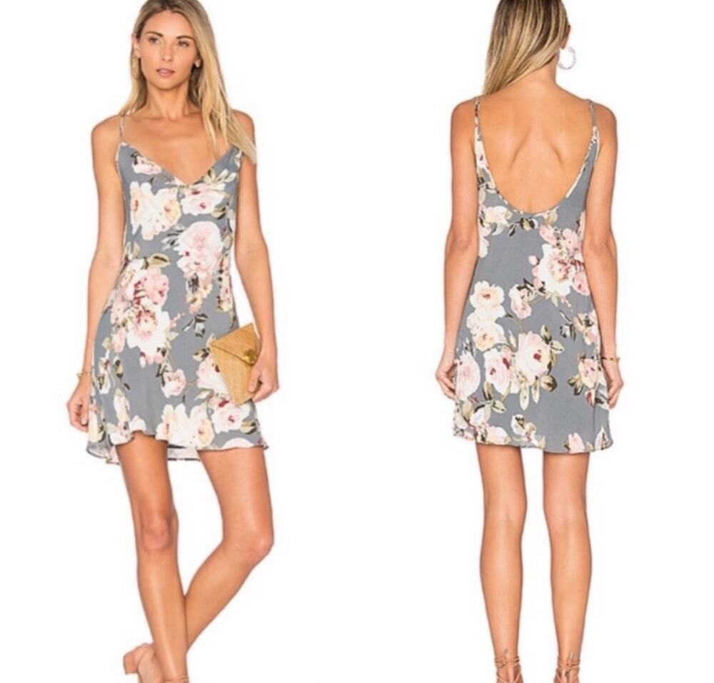 Privacy Please Ozark Floral Mini Dress Sleeveless Slip Dress Gray Medium Garden